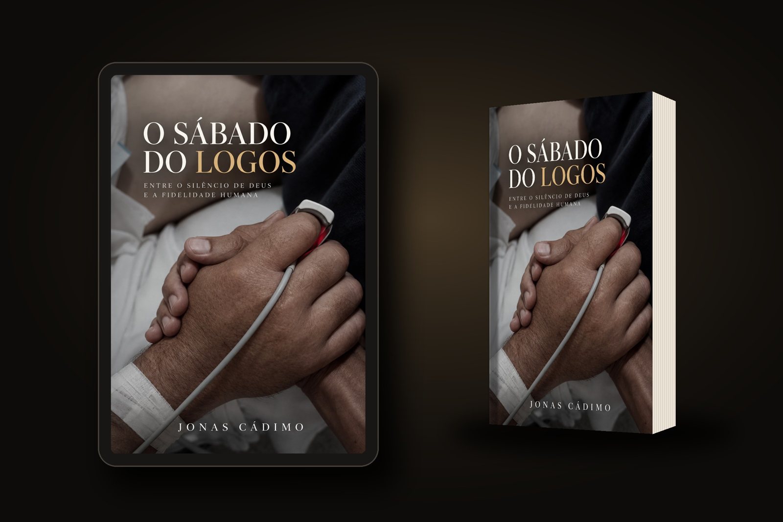 Mockup do livro O Sábado do Logos em tablet e em livro